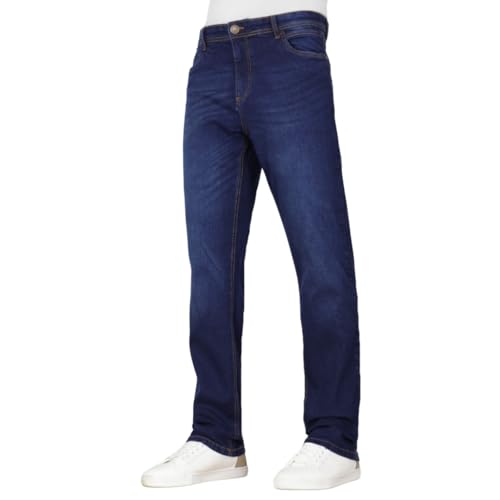 Image of Duck and Cover Men’s Straight Leg Jeans – Regular Fit Stretch Denim 5 Pocket Jeans, Dark Wash, Mid Wash, Raw Wash, Black Dark Wash 36W X 30L