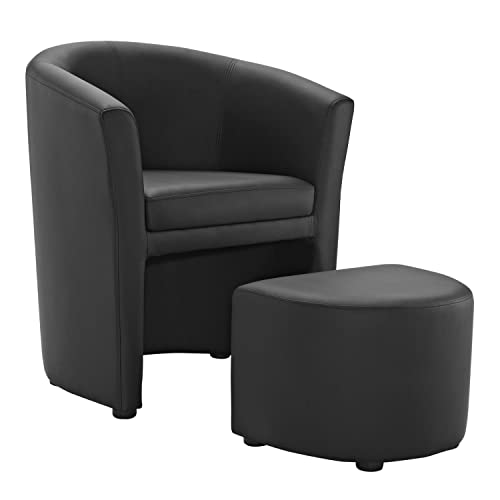 Modway Divulge Faux Leather Armchair And Ottoman Set In Black #TOP27