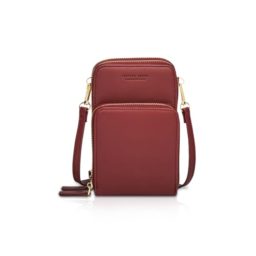 Image of NICOLE&DORIS Small Crossbody Shoulder Bag Women Leather Purse Handbag Girls Wallet Cell Phone Purses Passport Bag Wine red