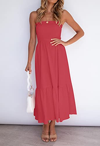 Image of ZESICA Women's Summer Boho Strapless Maxi Dress 2026 Casual Off Shoulder Smocked Flowy A Line Beach Holiday Long Dresses