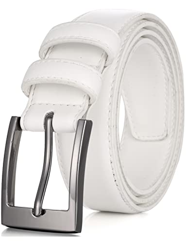 Marino’s Men Genuine Leather Dress Belt with Single Prong Buckle - White - 56