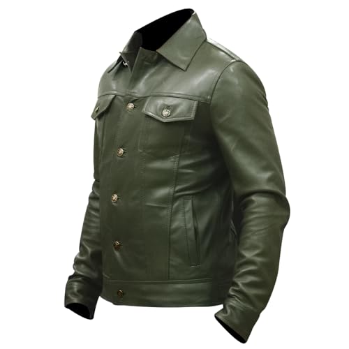 Image of Men's Genuine Leather Trucker Jacket Vintage Motorcycle Black Western Biker Slim Fit Trucker Jacket