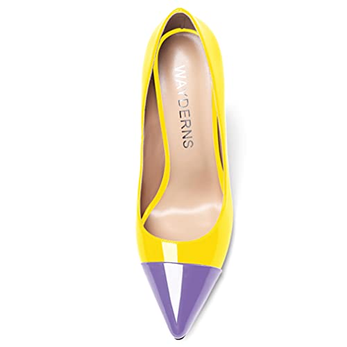WAYDERNS Women's Patchwork Pointed Toe Solid Patent Slip On Stiletto High Heel Pumps Shoes 4.7 Inch3