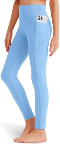 Girls' Black Athletic Leggings with Pockets, White Ankle Length Yoga Pants for Kids