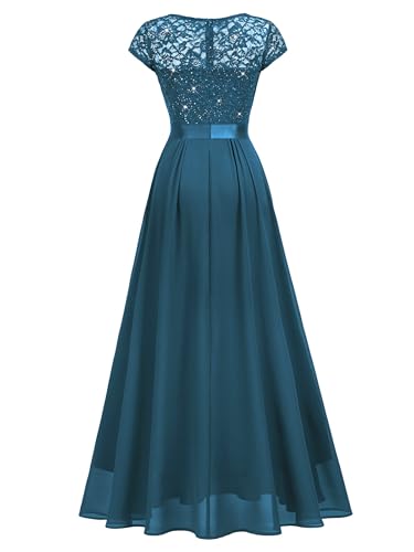 Image of Miusol Women's V-Neck Sequined Floral Lace Formal Evening Maxi Dress