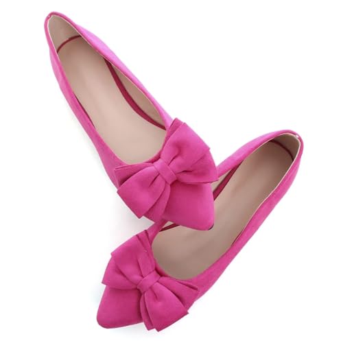 Image of SAILING LU Womens Bowknot Ballet Flats Pointy Toe Suede | Casual Flat Shoes, Dressy Wear to Work, Moccasins, Slip-Ons