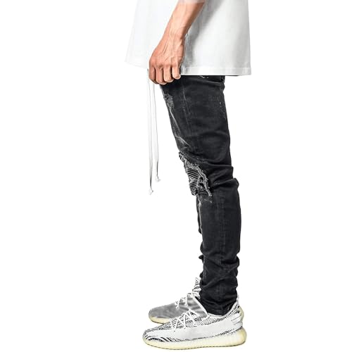 Slim Fit Jeans for Men Men's Distressed Moto Biker Jeans Ripped Zipper Denim Pants Hip Hop Tapered Leg Slim Fit Jean2