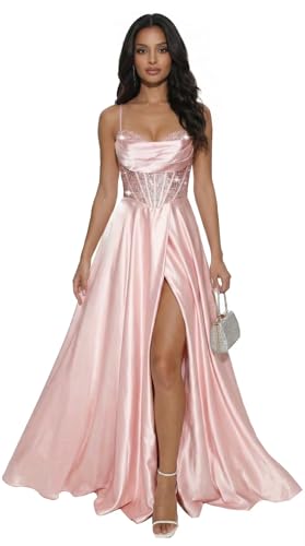OEUVIGF Blush Pink Sequin Prom Dresses for Women 2026 Spaghetti Straps Sweetheart Neck Maxi Long...