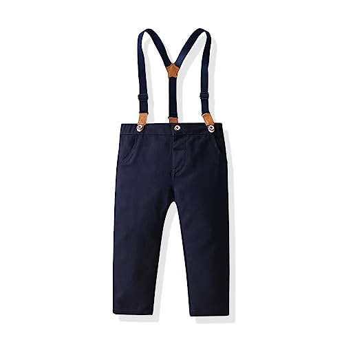 SALNIER Toddler Dress Suit Baby Boys Clothes Sets Bowtie Shirts + Suspenders Pants 3pcs Gentleman Outfits Suits 6 Month - 6 Years (Blue005 3T)