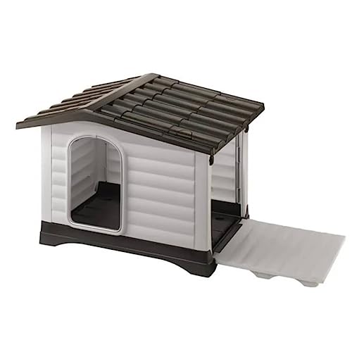 Ferplast Hundehütte DOGVILLA 90, Hundehütte Outdoor, Hundehaus, Seite zum öffnen, Boden zum Abtropfen, Isolierender Boden, Abnehmbares Dach, Lüftungsgitter, Recycelter Kunststoff, 88 x 72 x h 65 cm