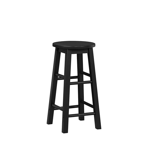 Image of Linon Zeke Black Solid Wood Backless Round Counter Stool with 24 Inch Seat Height