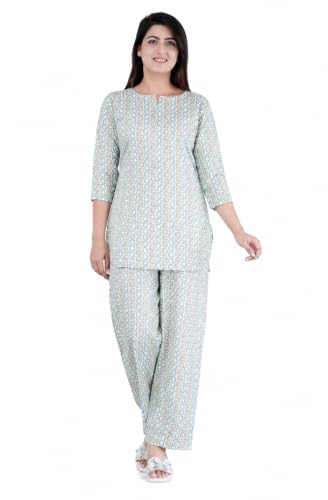Image of Amazon Brand - Tavasya Women Cotton- Rayon Printed Kurti with Pant Co-Ord Set | Soft Comfortable Straight Fit Ethnic Kurta Set | 3 /4 Sleeves V-Neck Daily, Office & Casual Wear