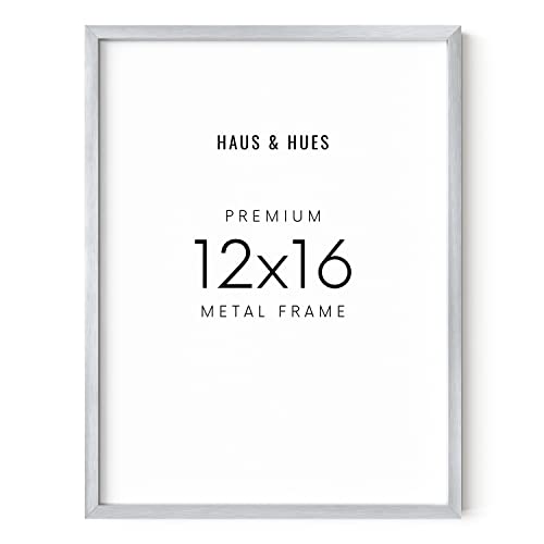 HAUS AND HUES 12x16 Silver Picture Frames - Set of 1 Picture Frame Metallic, Metal Display Picture Frame Art, 12 x 16 Poster Frame, Modern Picture Frame, Metal Picture Frames (Silver Aluminum Frame)