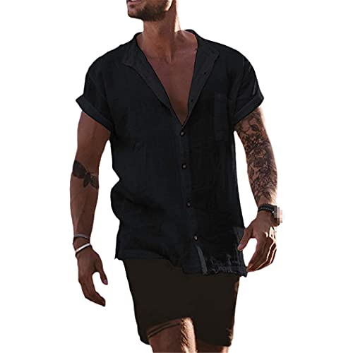 Chemise légère homme coton lin noire taille M anti coup de chaud
