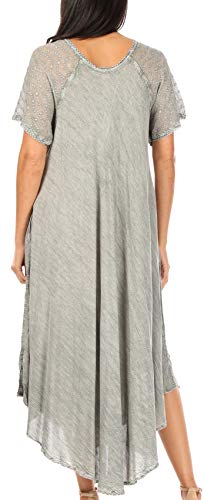 Image of Sakkas Egan Long Embroidered Caftan Dress /Cover Up with Embroidered Cap Sleeves