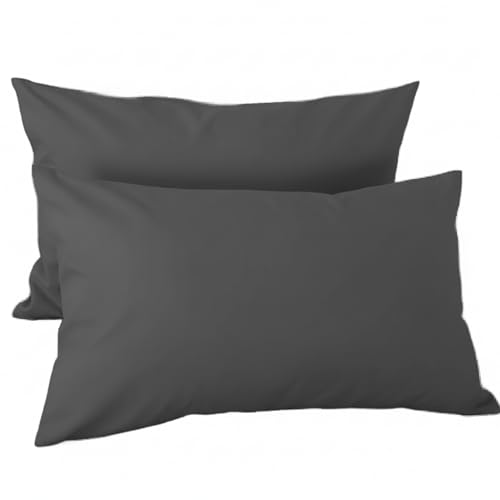 H HANSEL HOME Juego de 2 Fundas de Almohada con Cremallera – Protector de Almohada 100% Microfibra Transpirable y Suave – 70x45cm, Gris Oscuro