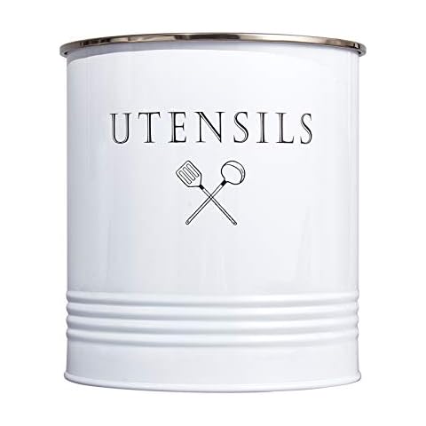 Extra Large Kitchen Utensil Crock Holder with Shorter Removable Divider, Vintage Farmhouse Countertop Décor Galvanized Utensils Tool Caddy, D7" x H7" Cover