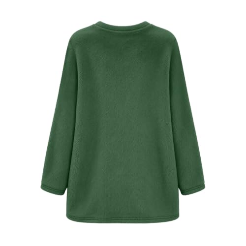 Fleece Sweatshirts For Women V Neck Long Fuzzy Sherpa Sweaters Army Green - image 6