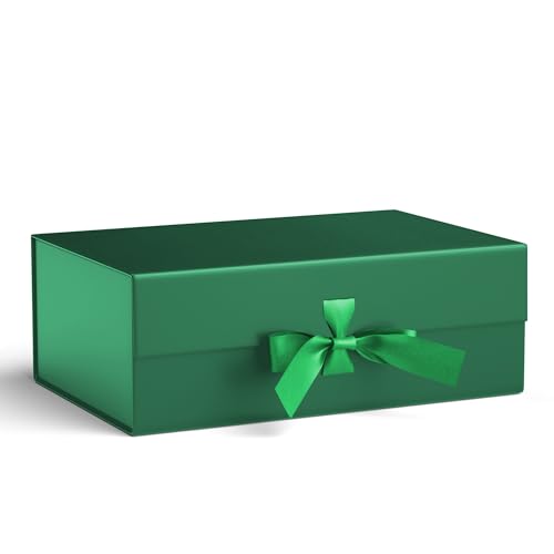 GIFTSAY Grande boîte cadeau magnétique pour cadeaux, 32,2 x 20,3 x 11,4 cm, vert avec couvercle pour cadeaux, boîtes à dragées en papier, boîtes cadeaux...
