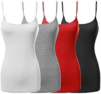 Made by Emma Basic Solid Long Length Adjustable Spaghetti Strap Tank Top Black/White/Hgrey/Classic Red 3XL