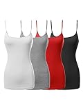 Made by Emma Basic Solid Long Length Adjustable Spaghetti Strap Tank Top Black/White/Hgrey/Classic R