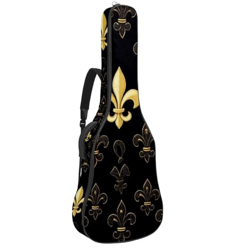 Housse guitare basse et électrique 101cm fleur de lys doré imperméable en tissu oxford
