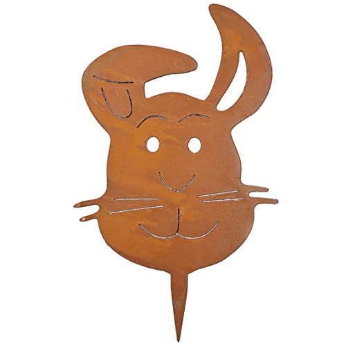 Rostikal Osterdeko Deko Frühling Hase 15 x 11 cm für Baumstamm Hasenkopf Edelrost Gartendeko