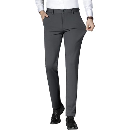 Mens Stretch Dress Pants Straight Leg Slim Fit Skinny Suit Pants Lightweight Business Casual Work Trousers