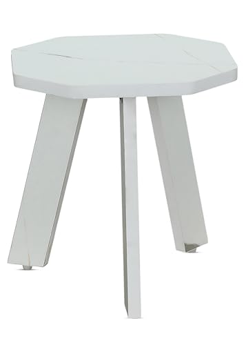 Image of SBF Furniture Mini Hexagonal Side Table, 30cm Matte Finish, Modern Minimalist Design, 3 Angled Legs (White Taj1)