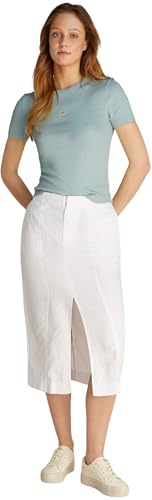 Calvin Klein Damen T-Shirt Kurzarm Woven Label Rib Tee Slim Fit, Türkis (Cloud Blue), XXL – Ansicht 4