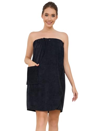 Image of Air Curvey Women's Soft Wrap Towel Shower Wrap Robe Lightweight Spa Body Wrap Adjustable Closure Bathrobe With Pocket
