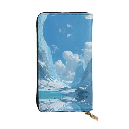 Portefeuille cuir véritable paysage glacier de luxe avec fermeture éclair
