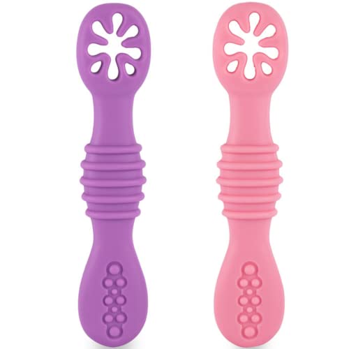 HOMYBABY® Precucharas bebe silicona - Cuchara BLW aprendizaje antibacteriana - Pack de 2 pre cucharas ergonómicas para bebe de aprendizaje desde los 6 meses