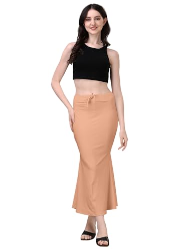 Image of Women's Saree Shapewear Petticoat, Cotton Blend Stretchable Mermaid Skirt, High Waist Tummy Control, Smooth Curve Fit with Adjustable Drawstring