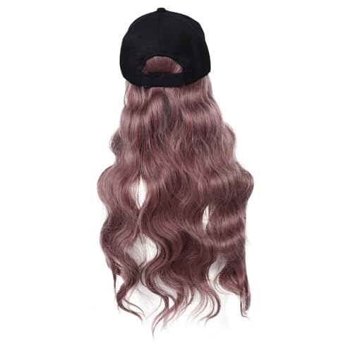Postiche casquette de baseball femme avec longs cheveux ondulés noirs et beiges pour le sport