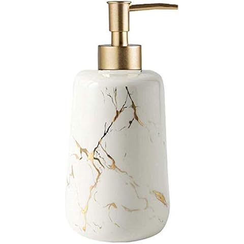 FülleMore Keramik Seifenspender 350ml nachfüllbar Lotionspender Gold Marmor Optik Handseifenspender Küche Badzimmer Pumpseifenspender Waschbecken Flüssigseifenspender Spülmittelspender Cover