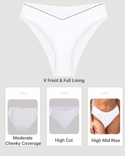 Image of Zmart Women V Cut Cheeky Bikini Bottoms - Mid Waist High Cut Swim Bathing Suit Bottoms V Front Swimsuit