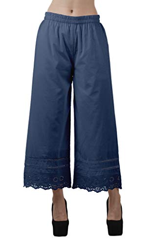 Casual Solid Wide Leg Palazzo Pants for Women's Cotton Ethnic Bottom, XS-3XL