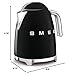 SMEG 50's Retro Style Electric Water Kettle with Automatic Shutoff, Removable Base, and Water Indicator, KLF03BLUS, Black