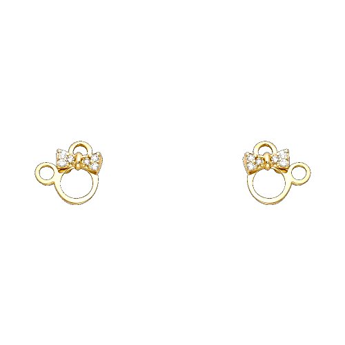 14K Real Yellow Gold Mouse Stud Earrings With Screw Back #TOP1