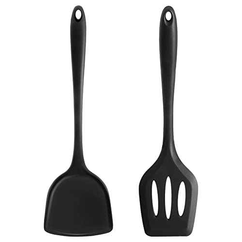 FUKTSYSM Silicone Spatula - 2Pcs Heat Resistant Slotted Spatula Set Kitchen Utensils Turner, High Heat Resistant Non Stick Flexible Large Black Silicone Spatula for Nonstick Heat Resistant Cookware FUKTSYSM Silicone Spatula - 2Pcs Heat Resistant Slotted Spatula Set Kitchen Utensils Turner, High Heat Resistant Non Stick Flexible Large Black Silicone Spatula for Nonstick Heat Resistant Cookware