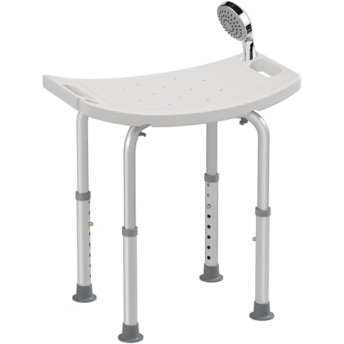 HOMCOM Siège de Douche réglable en Hauteur Tabouret de Douche Ergonomique Pieds antidérapants Charge Max. 136 Kg alu HDPE Blanc