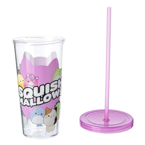 Squishmallows Doodle Soda Cup and Sticker Set - 600 ml Reusable Tumbler with Removable Straw, White, 9.5 cm (W) x 23 cm (H) - Image 4