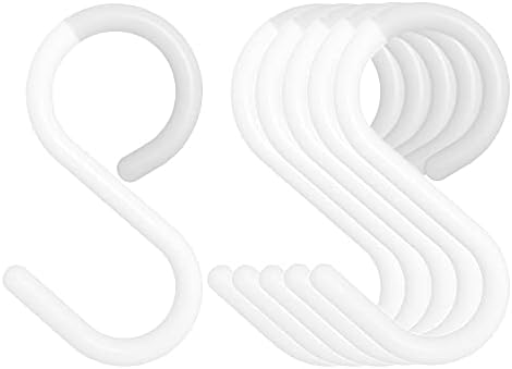 Mt.Jun 6-Pack Secure & Quiet Plastic S Hooks, Flexible Neck for Easy Twist & Lock, Completely Rust-Free, Holds up to 5 lbs, White, Small (2.4 inch)