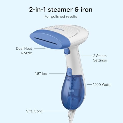Image of Conair Handheld Garment Steamer for Clothes, ExtremeSteam 1200W, Portable Handheld Design,White /Blue