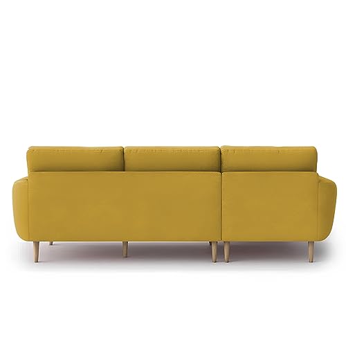 Image of BRAXTON Lindel LHS 4 Seater L Shape Sofa Set for Living Room (Yellow) Premium Velvet Fabric Sofa