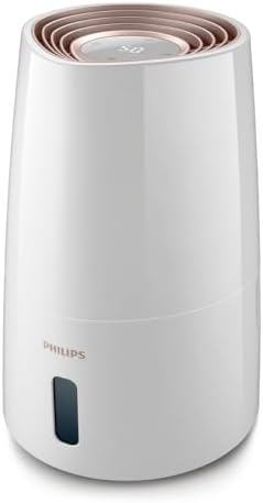 Philips Humidificateur Série 3000, 45 m², 99,97% des bactéries éliminées (NanoCloud), 300 ml/h, 3 vitesses, mode Nuit, Ultra silencieux (33 dB), Capteur, Minuteur, Réservoir 3L, Blanc (HU3916/10)