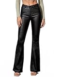 THE LOVE BRAND Women's Faux Leather Coated Flare Pants Mid Waist Black Leather Pants Black Skinny Leggings with Pockets (US, Alpha, Small, Regular, Regular, Black)