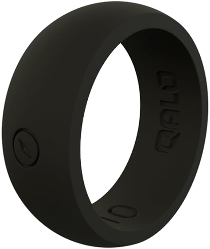 QALO Men's Rubber Wedding Ring – 8.5mm Wide x 2.5mm Thick – Durable Silicone Wedding Bands, Flexible All-Day Wearable for Active Workouts – Skin-Friendly Design, Lightweight – Black, Size 11