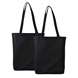 Canvas Tote Bags - 2 Pack Black Cotton Shopping Bags with Shoulder Length Handles, Small Reusable...